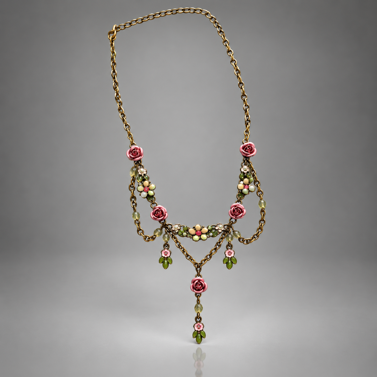 AVON Vintage Fashion Flower Swag Necklace Rose Multi Chain 18 inch Original Box
