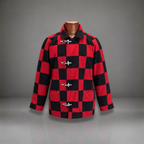 ESPRIT 1990’s Vintage Red/Black Checkered Toggle Coat Jacket 100% Cotton Medium