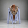 BEBE Y2K Luxury Italy Collection Cardigan Real Fox Fur Collar Blue M (org $660)