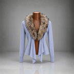 BEBE Y2K Luxury Italy Collection Cardigan Real Fox Fur Collar Blue M (org $660)