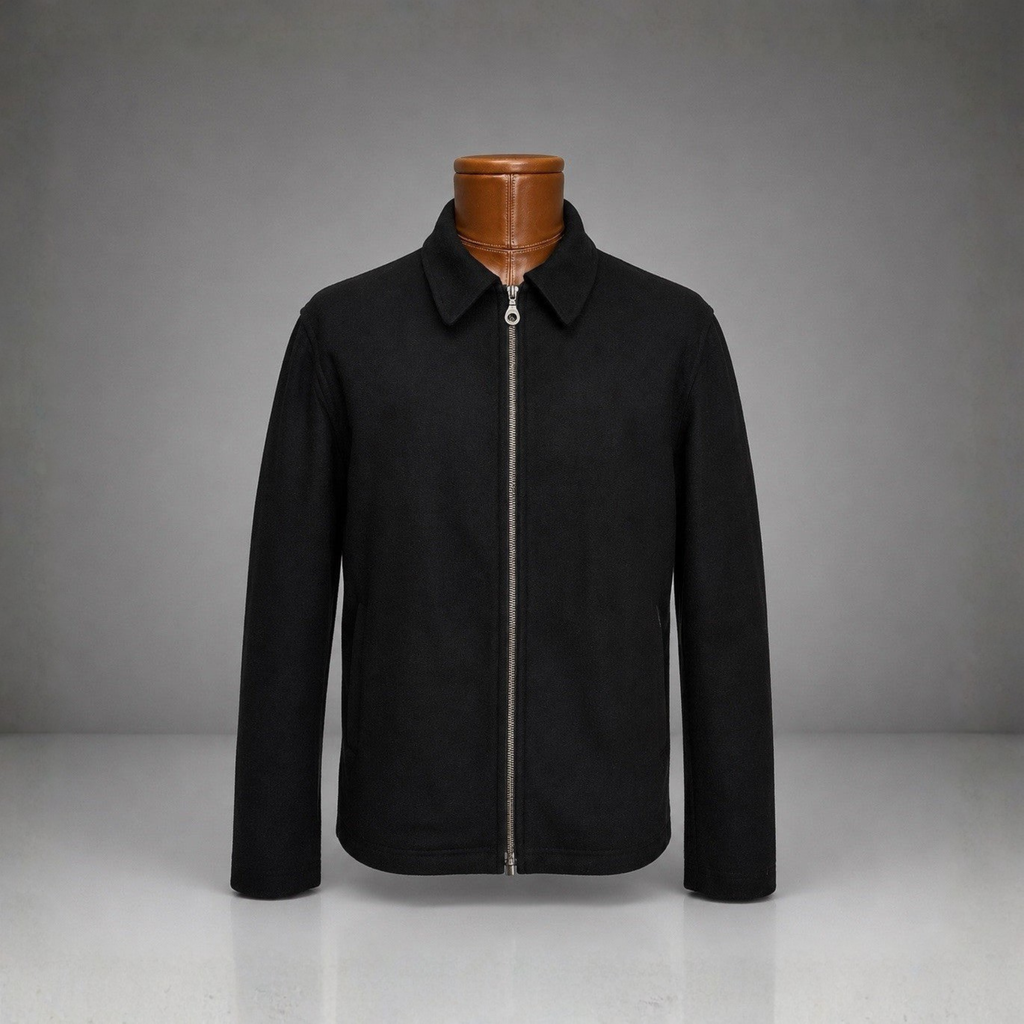 FACONNABLE Designer Wool Zip-Up Jacket Over Coat Black Classic Medium (org $640)