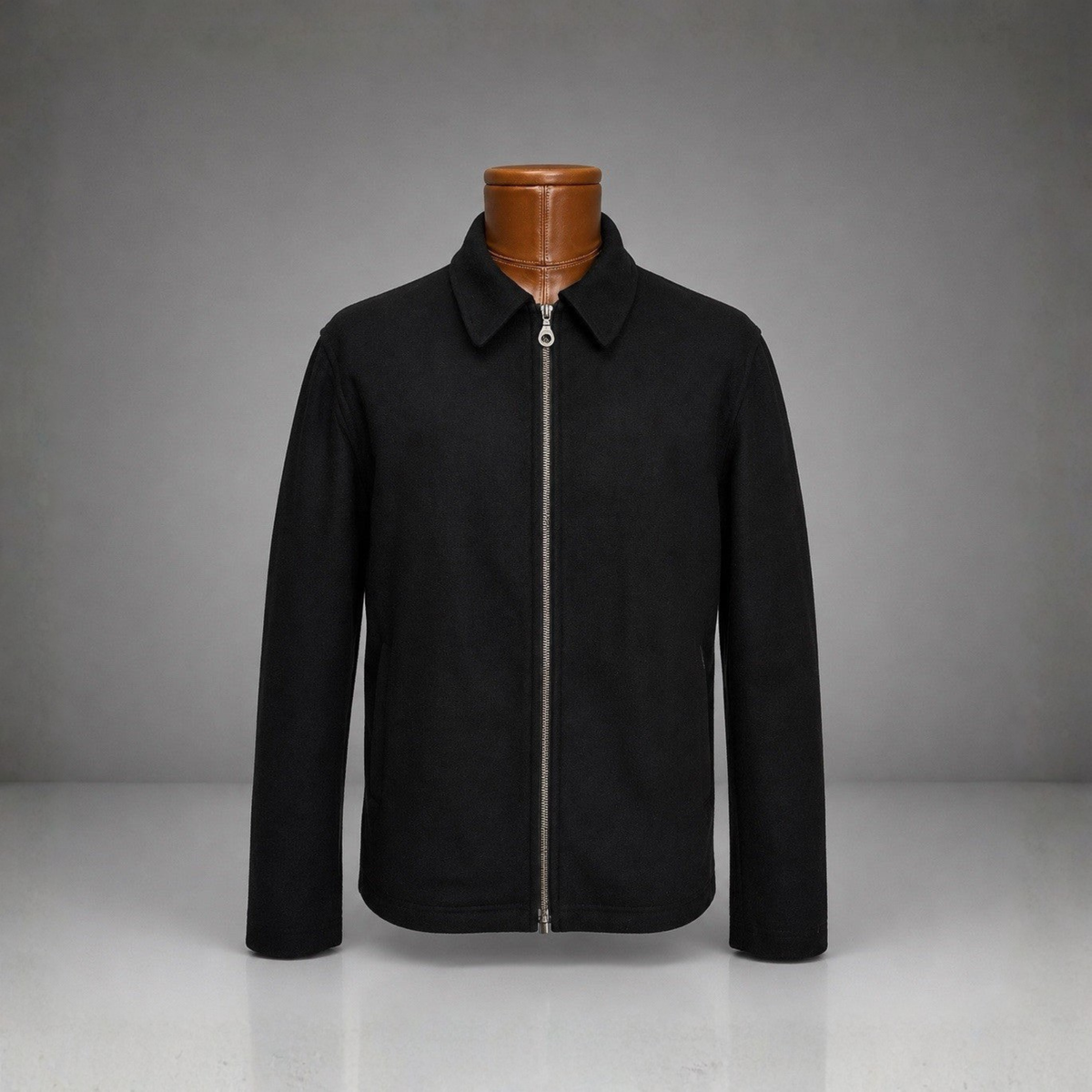 FACONNABLE Designer Wool Zip-Up Jacket Over Coat Black Classic Medium (org $640)