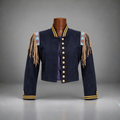 DOUBLE D RANCH Vintage Wool Jacket Military Bead Fringe Navy Blue Varsity Stripe Women Size Small (org $250)