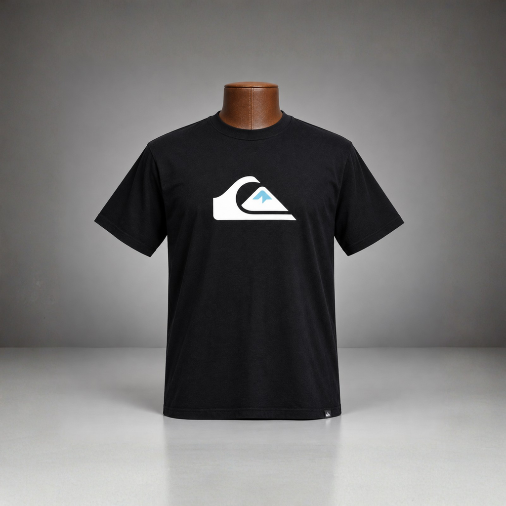QUICKSILVER Mens Comp Logo Short Sleeve Crew Neck Cotton T-Shirt Top Tee Vintage