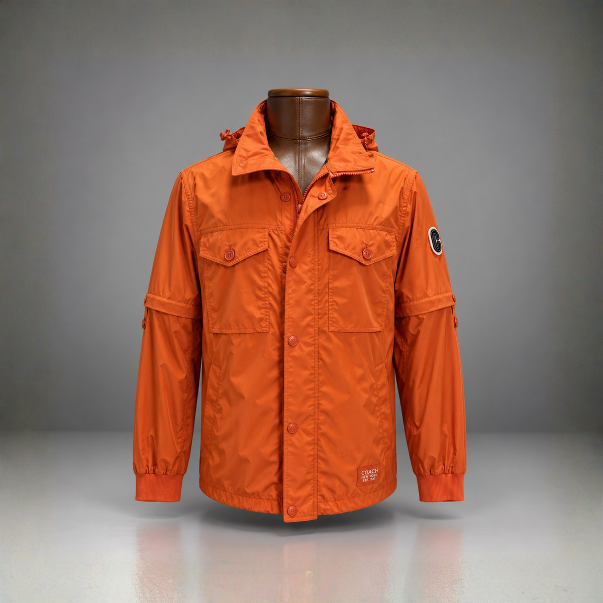 COACH Designer Windbreaker Coat Jacket Orange Detachable Sleeves Size M (org $598)