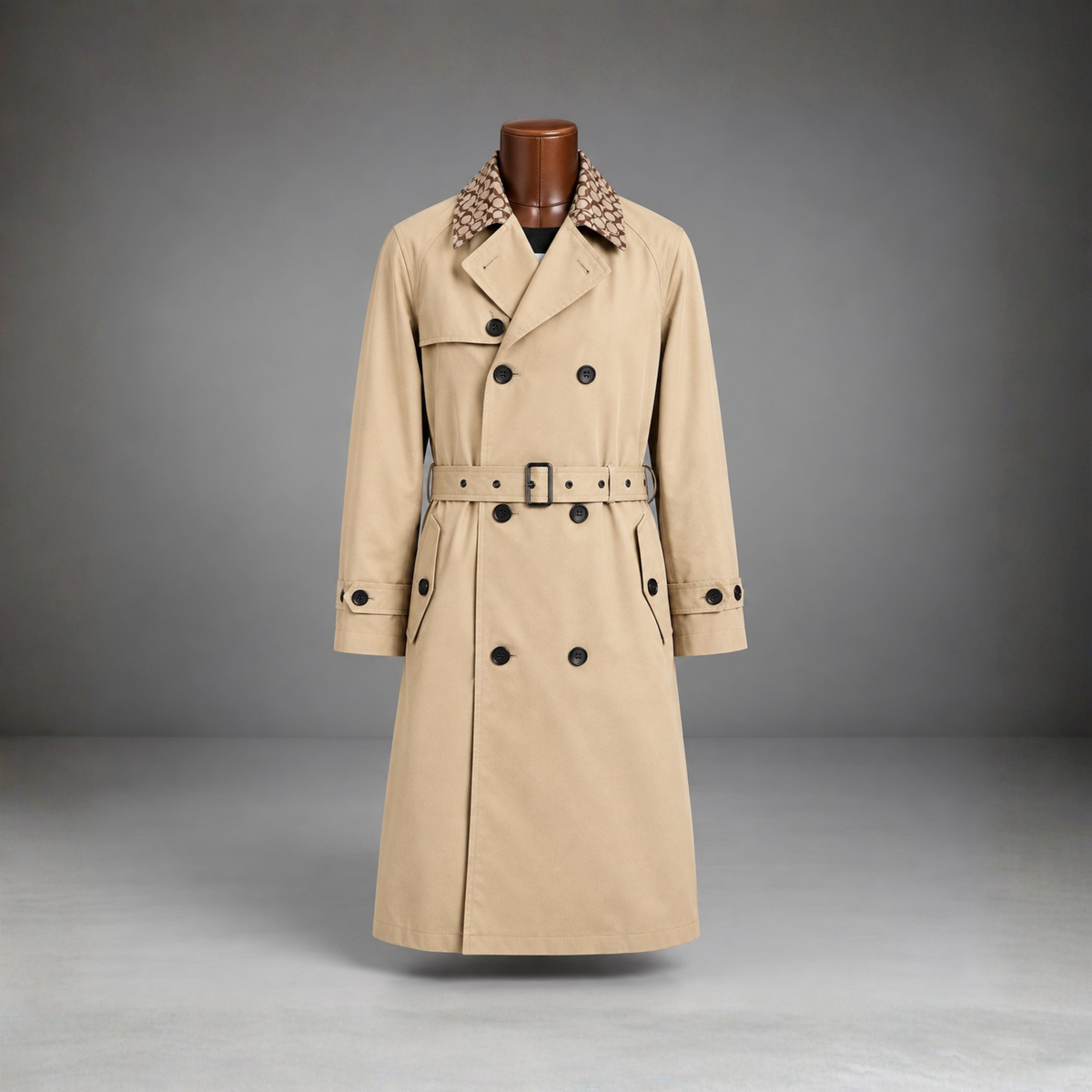 COACH Designer Trench Coat Jacket Leather Details Tan Khaki Brown (org $795)
