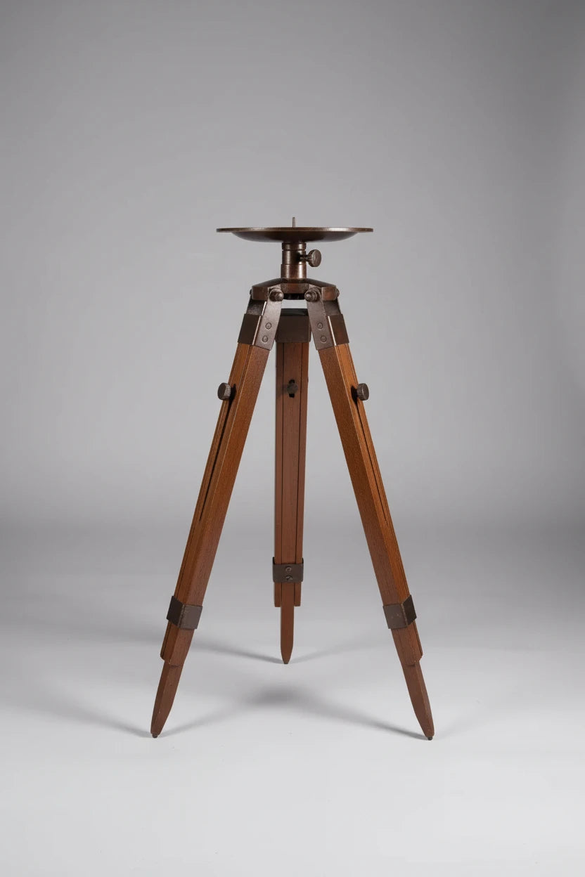 VINTAGE Telescope Tripod Candle Holder Stand Nautical Industrial Wooden