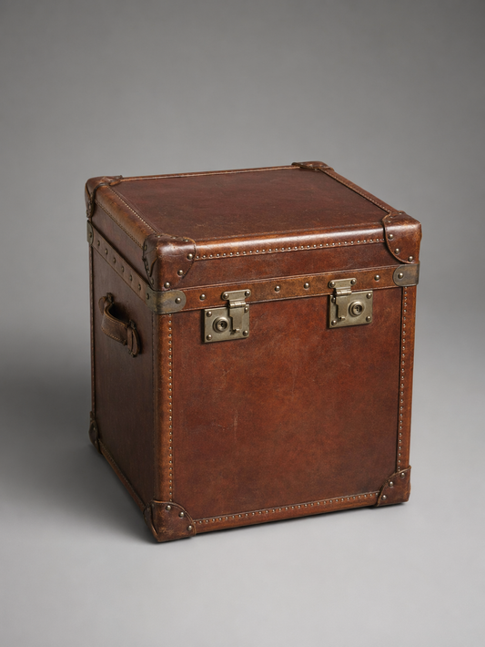 Bond St London Leather Chest Trunk Brown Cube Storage 20x18x22 Vintage Style